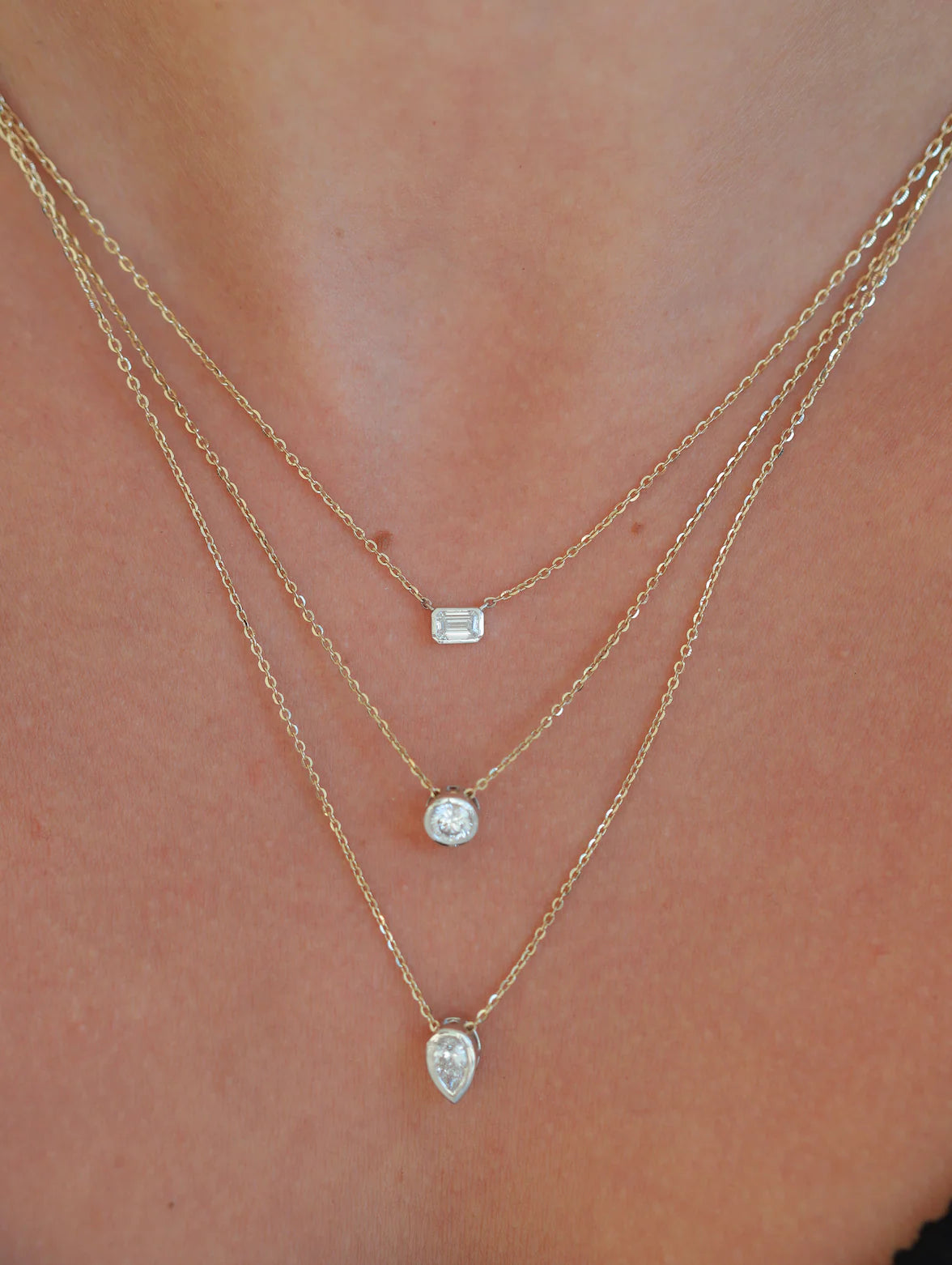 Two Tone Bezel Set Diamond Solitaire Necklace