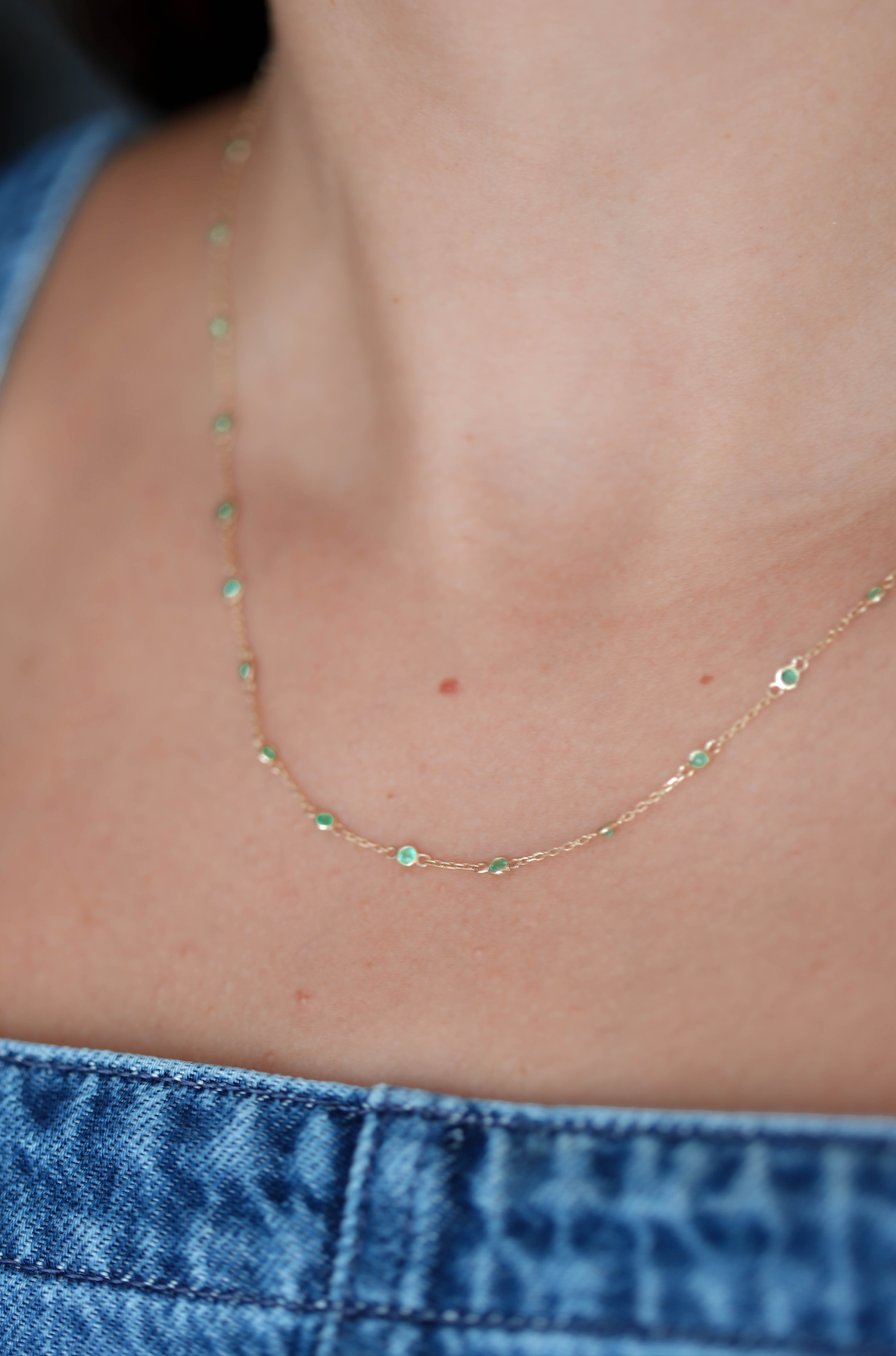 Micro Emerald Gem Eternity Necklace