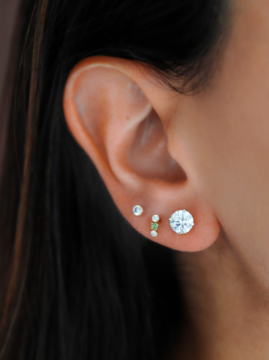 Bezel-Set Round Stud Earring