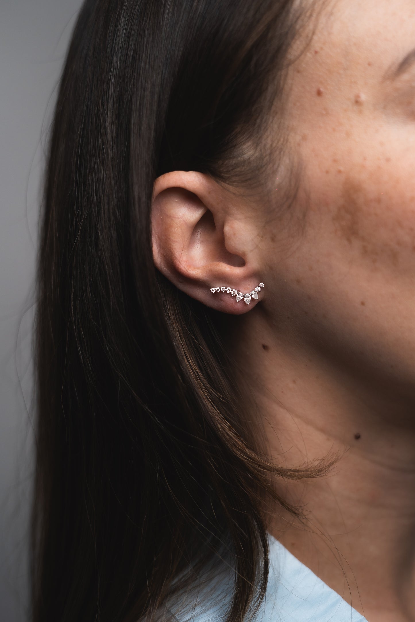 Pear and Round Diamond Climber Earrings
