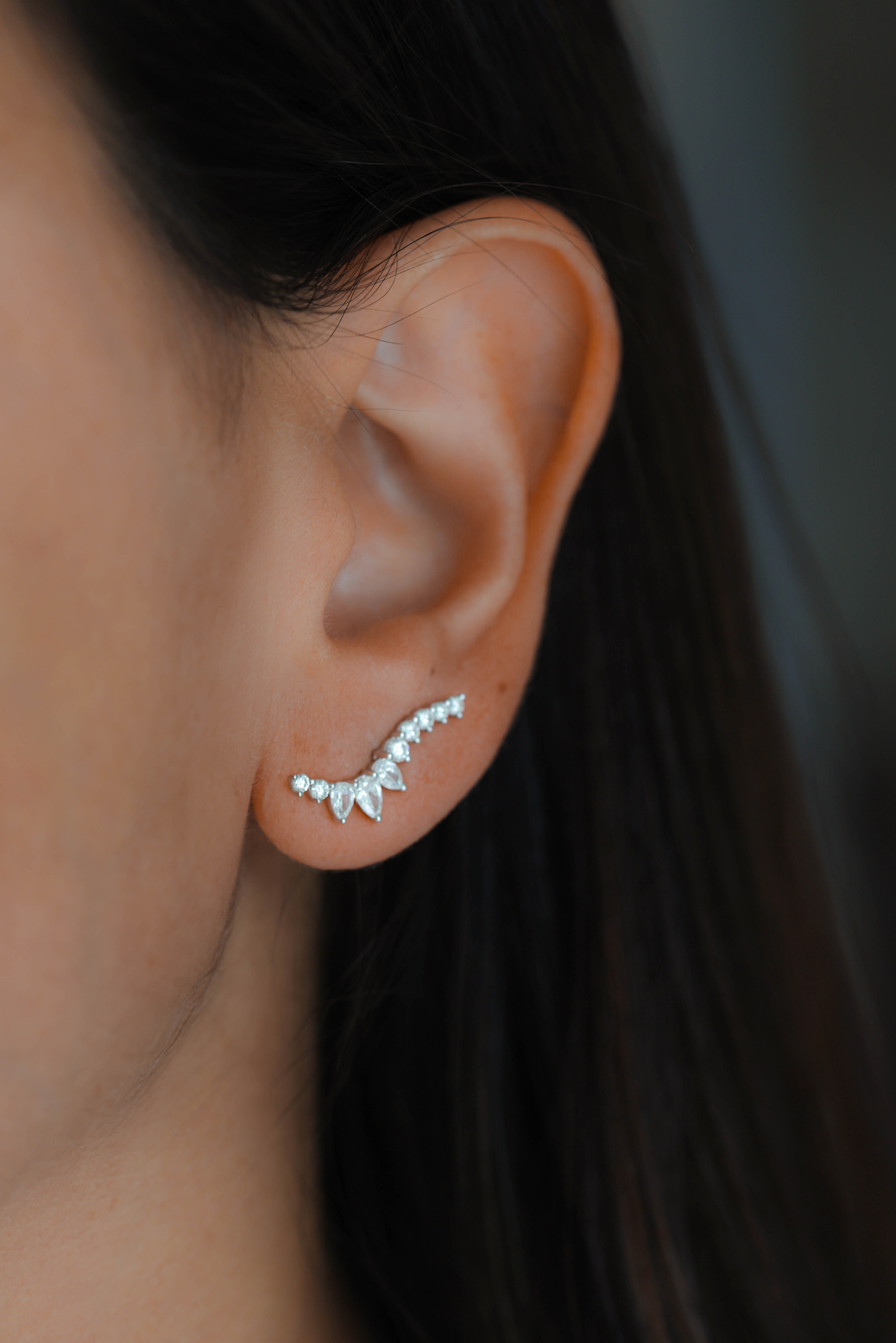 Pear and Round Diamond Climber Earrings