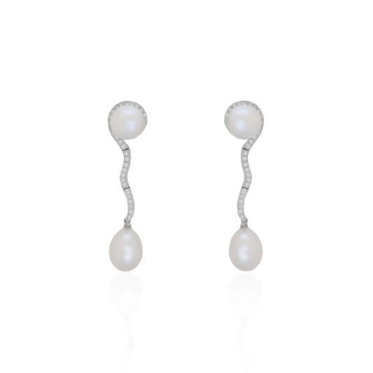 Pearl & Diamond Drop Earrings